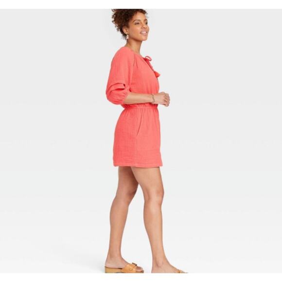 Gauze Romper Shorts Knox Rose Coral Pink XXL Tassels Tie Bohemian Keyhole Button - Picture 14 of 14